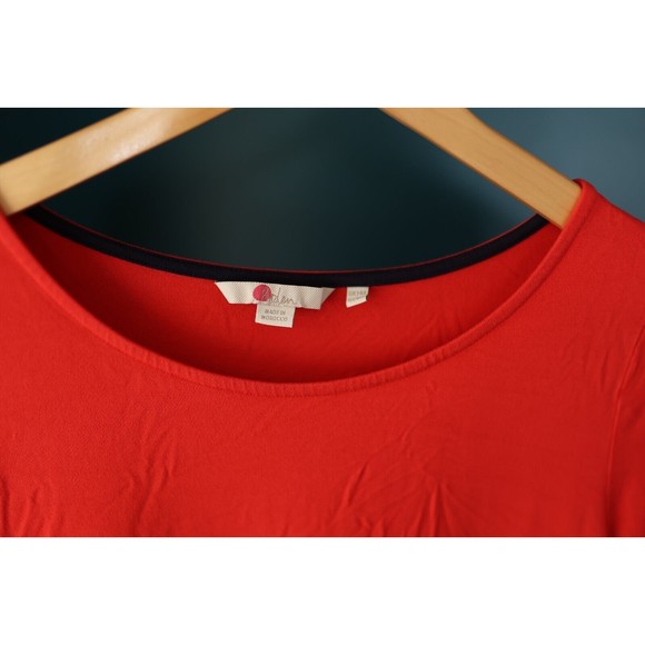 Boden Womens 10R Lucie Jersey Dress Puff Sleeve Coral Pink Stretch Knit Shift - Picture 4 of 10